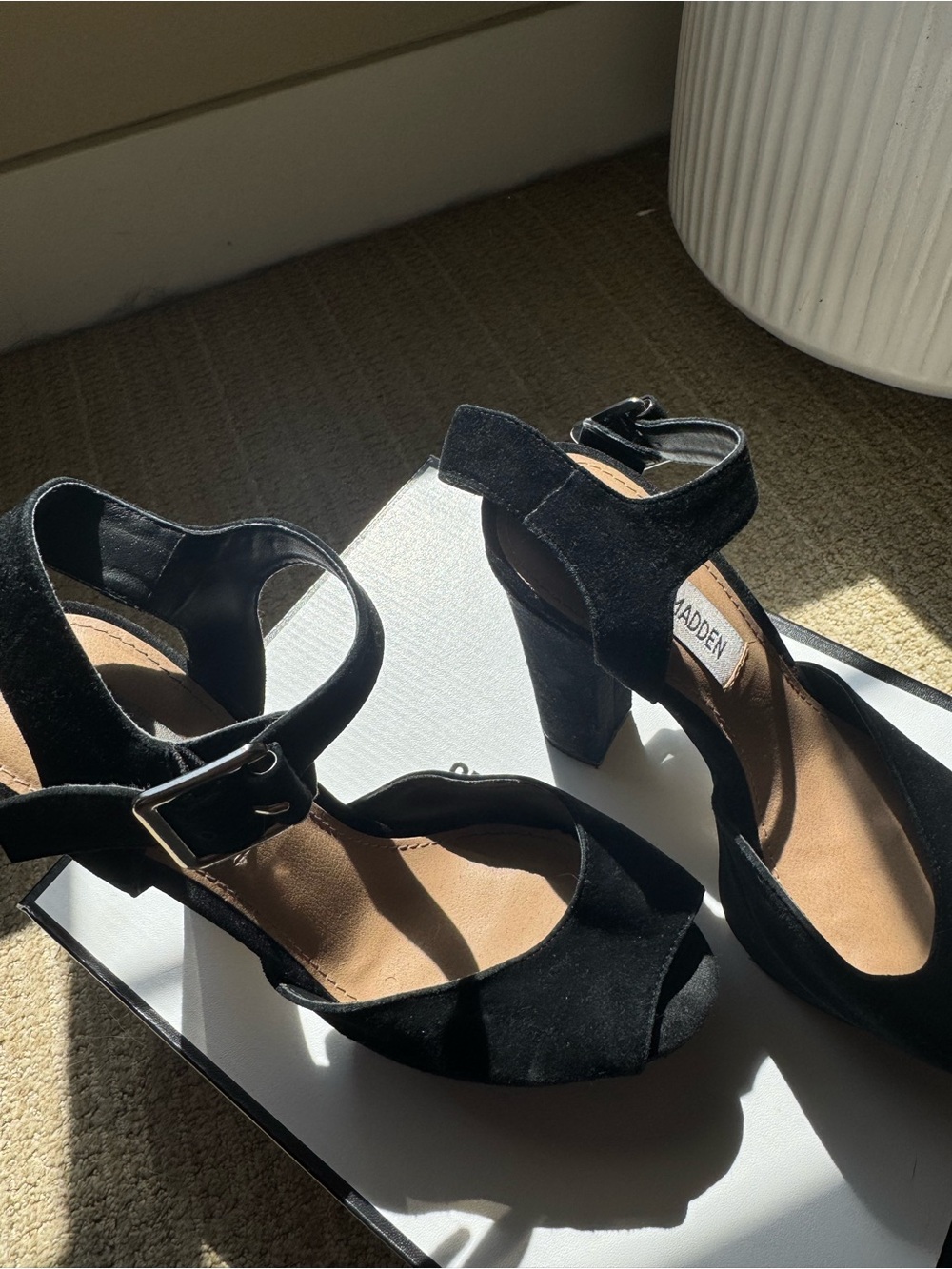 Steve Madden Black Jillyy Platform Block Heel Sandals with Ankle Strap - Picture 4 of 6